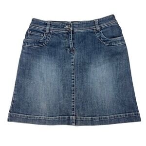 Boden‎ Womens Blue Denim Mini Skirt Medium Wash Contrast Stitch Size 10R